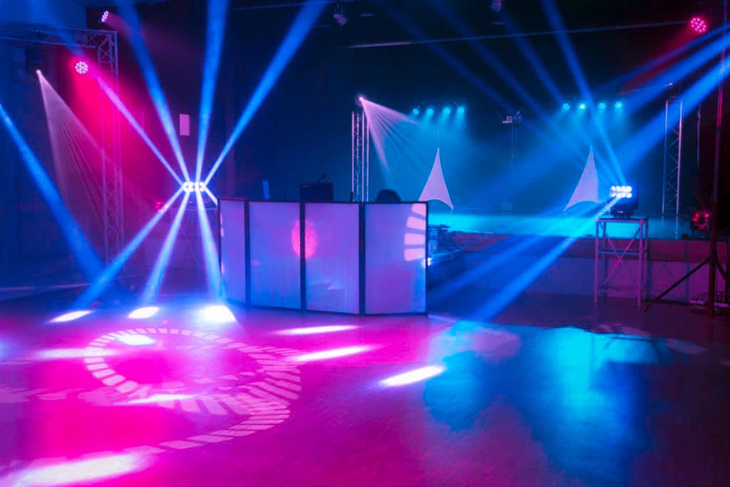a stage with bright lights